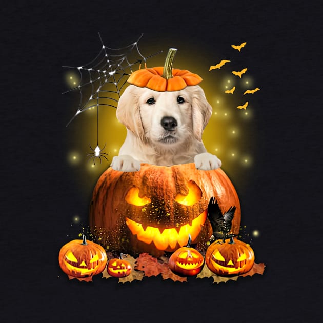 Golden Retriever Spooky Halloween Pumpkin Dog Head by Los Draws